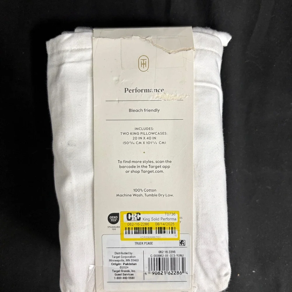 King Solid Performance 400 Thread Count Pillowcase Set White - Threshold